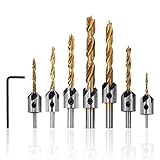 Senker Bohrer Set, 7 Countersink Drill Werkzeug, Screwdriver Reibahle und Box für Holzverarbeitung Kunststoff, 3–10 mm three-pointed HSS-Bohrer, mit einer L-Form W