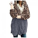 Damen Kapuzenjacke Mit Taschen Warm Mantel Teddy-Fleece PlüSchjacke Leopard Casuale Zip Hoodie Cardigan Outwear Wintermantel Warm Cardigan Strickjacke Winterjack