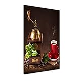 Tulup Glas-Bild Wandbild aus Glas - Wandkunst - Wandbild hinter gehärtetem Sicherheitsglas - Dekorative Wand für Küche & Wohnzimmer 50x100 - Essen & Getränke - Kaffeemühle - R