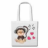 Tasche Umhängetasche AFFE BEI MUSIK HÖREN LIEBE HERZ VERLIEBT MONKEY SCHIMPANSE AFFE GORILLA SILBERRÜCKEN MENSCHENAFFE CHARLY AFFEN KING KONG Einkaufstasche Schulbeutel Turnbeutel in Weiß