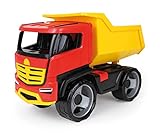 Lena - Starke Riesen GIGA Truck Muldenkipper Titan, Kipplaster ca. 51 cm, großes Baustellen Spielfahrzeug für Kinder ab 3 Jahre, Stabiler Kipper LKW, mit Mulde zum Kippen, 2143, Rot, Gelb, Schw