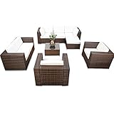 XXL Loungemöbel Eckset Rattan erweiterbar - Polyrattan Lounge Sofa Eck Set - braun-mix - Gartenmöbel XXL Lounge Möbel Set Rattan inkl. Lounge Sofa + Ecke + Lounge Sessel + Hocker + Tisch +
