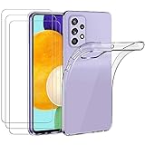 ivoler Hülle für Samsung Galaxy A52 4G / 5G / A52S 5G, mit 3 Stück Panzerglas Schutzfolie, Dünne Weiche TPU Silikon Transparent Stoßfest Schutzhülle Durchsichtige Handyhülle Kratzfest C