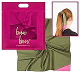 Pony Puffin Haartuch - Bun Bow Olive Kopfband Nickituch Schleifentuch Seidenmatte Optik 50 x 50 cm Seidentuch H