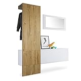 Vladon Garderobe Wandgarderobe Carlton Set 4, Korpus in Weiß matt/Paneel in Eiche N