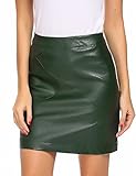 Parabler Damen Klassische Leder Rock hoch taillierte Faux Leather Bodycon Mini Rock Figurbetont Stretch Bleistiftrock