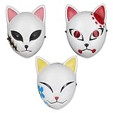 3PCS Demon Slayer Maske - Kamado Tanjirou/Sabito/Makomo Anime Cosplay Persönlichkeit Maske Fuchs Maske Halloween Japanische Maske Erwachsene Maskerade Party Kostüm Requisiten Persönlichkeit Zubehö