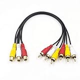 Duttek Cinch Splitter Kabel, 3 Cinch Stecker auf 6 Cinch Buchsen, Cinch Y Splitter, Verlängerungs kabel, Audio /Video AV Adapter kabel, 30 cm (3 RCA F auf 6 RCA M)