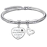 Braccialetti Donna Bracciale Acciaio Ciondolo con Incisione 'Un giorno senza sorriso è un giorno perso' Regolabile Reg