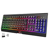 havit Tastatur Kabellos Wiederaufladbar LED Hintergrundbeleuchtung Wireless Gaming Tastatur 2.4G QWERTZ USB Funktastatur mit Ergonomische 105 Tastenkappen für Windows PC Gamer Ps4 Ps5 (schwarz)