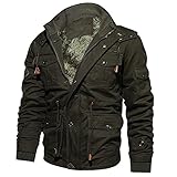 Herren Bikerjacke Trenchcoat Innenfleece Jacket Fleece Pullover für Männer Motorradjacke Leder Herbst Outdoor Jacken für Männer mit Stehkragen Lederjacke Schwarz mit Kordelzug Armeegrün/Khaki M-4XL