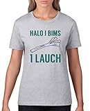 Comedy Shirts - Halo I Bims 1 Lauch - Damen T-Shirt - Graumeliert/Türkis-Lila Gr. L