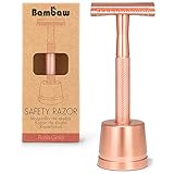 Eco Rasierer Metall | Rasierhobel Rose Gold mit Rasierhobel Ständer | Damen Rasierer Hobel | Rasierhobel Zero Waste | Rasierer Frauen | Rasierer Plastikfrei | Shaving Women | Safety Rasierer | Bambaw