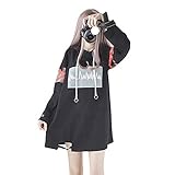 Himifashion Frauen Hoodies Harajuku Schwarz Lange Hoodie Kleid Baumwolle für Damen (M, Black)