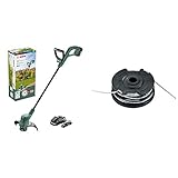 Bosch Akku Rasentrimmer EasyGrassCut 18-230 (1x Akku, 18 Volt System, Schnittkreisdurchmesser 23 cm, im Karton) & Home and Garden F016800351 Ersatz-Trimmerfaden, schw