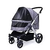Kinderwagen Falten Reisen Träger Wagen für Hund Katze Tier Hündchen Kinderwagen mit Dachfenster Lagerung Korb Tasse Halter Lagerung Tablett 100 Pfund (Color : Gray)