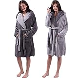HOMELEVEL Sherpa Wende Bademantel Lammfell Flauschig Optik für Damen und Herren mit Kapuze Morgenmantel Hausmantel S Anthrazit/G