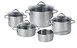 Fissler vienna / Edelstahl-Topfset, 5-teilig, Kochtopf-Set, Töpfe mit Glas-Deckel, Induktion (3 Kochtöpfe, 1 Bratentopf, 1 Stielkasserolle-deckellos)