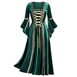 Mymyguoe Gothic Kleidung Damen Einfarbig Mittelalter Kleidung Prinzessin Kleid Abendkleider Lang Vintage 80er Jahre Kleider Langarm Halloween Kostü