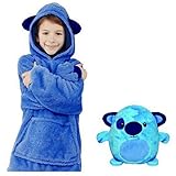 Neue Hoodie Decke Kinder, 2 in 1 Sweatshirt Decke und Kissen Tier süße warme Bequeme Plüsch Dicke TV-Sofa mit Kapuze Decken mit Ärmeln Robe Nachtwäsche für Kinder Mädchen Jungen ( Color : Blau )