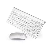 Mifty kabellose Tastatur Dünne drahtlose Tastatur und Maus-Set mit Multifunktionstaste Ergonomischer Uns Tastatur-Maus Combo Stille Maus Office-Tastatur (Color : Silver A)