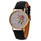 WORMENG Rose Design Uhr Modeuhr Anzug Männer und Frauen als Geschenk (Black, OneSize)