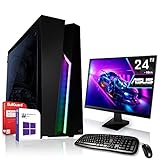 Office Komplett PC Set|AMD Athlon 3000G |Marken Board|24 Zoll Monitor|Radeon RX Vega3 3-Core Grafikchip|256GB SSD|Windows 10 Pro|WLAN|3 Jahre G