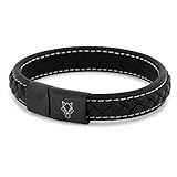 Akitsune Fides Lederarmband | Armschmuck Frauen Herren Edelstahl Männer Armband - Mattschwarz - Schwarz 19