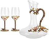 DDSGG Dekanter Email-Handwerk Dekanter mit 2 Email-Weingläser, Weinlaster-Carafe-Wein-Dekanter, bleifreie Hand geblasen, 3-teilig W