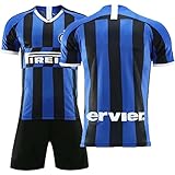 Fußballtrikot Lukaku Intel Milan Trikot Leere Nummer Heimtrikot Ober- und Unterteil Sportbekleidung Kinder Trikot für Erwachsene Blaue und Schwarze vertikale Streifen Fußballtrikot T-Shirt Shorts,XL