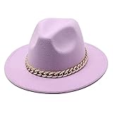ileibmaoz Fedora Trilby Filzhut Hut British Style Jazz Top Hat Men and Women Big Brim Hat Fashion Big Brim Felt Hat-Taro Purple_M (56-58Cm)