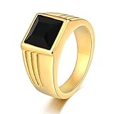 Banemi Ring Herren Cool, Edelstahl Rings Vintage Punk Schwarz Rechteckig Zirkonia Eheringe für Herren Größe 65 (20.7)