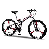 F-JWZS 24 Zoll Zweifach Gefedertes Mountainbike, Unisex Faltrad, 21/24/27 Geschwindigkeit mit Scheibenbremse - für Schüler, Kinder und Erwachsene,Black,24Sp