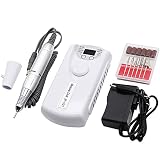 HXDZ Elektrische Nageldateien Nagelbohrer für Acrylnägel 30000 RPM Wiederaufladbare professioneller tragbarer Nagelbohrer, mit LED-Anzeige Bohrer Schleifbänder 6 PC (weiß