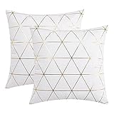 UINI Dekorative Kissenbezüge, Set mit 2 Goldfolien-Kissenbezügen, 50,8 x 50,8 cm, moderner geometrischer Kissenbezug, luxuriöser Samt, quadratisch, Kissenbezug für Couch, Wohnzimmer (weiß)
