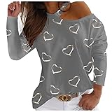 Einfarbiges Oberteil mit Herzdruck für Damen Einfaches T-Shirt mit Neckholder und schrägem Halsausschnitt Schulterfreies H