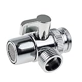 3 Wege Umschaltventil massives Messing Chrom poliert Umstellventil Ersatzteil Dusche Adapter mit 3 Unterlegscheiben für Waschbecken Bad Küche M22 X M24