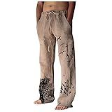 Briskorry Leinenhosen Herren Baumwoll Freizeithose Lang Leichte elastische Taille Sommerhose Strandhose Leinen Lange Atmungsaktiv Lässige Hosen Manner Freizeithose mit Seitentaschen für Urlaub Alltag