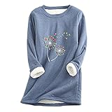 Eaylis Damen Warme Fleece Pullover Loose Sweatshirt Plus Dicker Samt Langarmshirt Kapuzenpullover Weihnachtspulli Lamm Kaschmir Pulli Langarm Shirts Oversize Bedrucktes Oberteil Tops für W