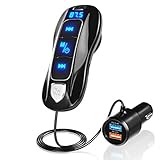 Bluetooth 5.0 FM Transmitter, SONRU Bluetooth Auto Radio Adpter Freisprecheinrichtung Dual USB Ports (QC3.0/2.4A) mit 1.1M Kabel, A2DP Crystal Sound Qualität, Spannungsanzeige, TF Karte Play