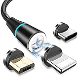 Magnetisches 3 in 1 Multi USB Kabel, 2M Nylon Magnetic USB Ladekabel Datenkabel mit iP Micro USB Typ C Magnet Adapter für Phone 8 7 6, Samsung Galaxy S10 S9, Huawei, Onep