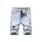 YUZHUKUNGMZNSDK Kurze Hose Herren, Männer Jeans Denim Shorts Lose Fit Kurzer Jeans Hellblaue Loch Halbe Hosen Lässige männliche Knielangenhose (Color : White, Size : 40)