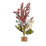Rote Beere Weihnachtsbaum Klein Künstlich Weihnachtsbaum Tischdekoration Künstlicher Tisch Mini Tannenbaum mit Hölzernbasis Christbaum PVC Grün Kunstbaum Kiefernbaum Weihnachtsschmuck O
