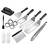 WSCQ Edelstahl Grillspachtel Set, 14 Teiliges Grillset BBQ Plancha Zubehör Grillwender Professionelles Flat Top Grillbesteck Set für Garten und Camping,Schw