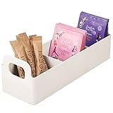 mDesign Kunststoff Küche Speisekammer, Medizinschrank, Arbeitsplatten-Organizer, Aufbewahrungsstation, Teedose, Süßstoff, einzelne Pakete Gewürze – 22.9 cm lang – Creme/Beig