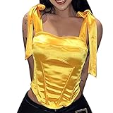 Damen einfarbig Bustier Korsett Top Weste Tank Mode Vintage Streetwear Crop Top, Lässiges Tuniken Sweatshirt Shirt Oberteile Elegant Jumper Kontrastfarbene Streetwear Blusen Bluse Tops Eay