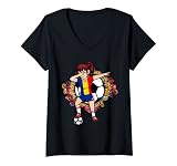 Damen Dabbing Fußball Mädchen Rumänien Trikot Floral Fußball Blume T-Shirt mit V