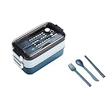 Ryoizen Nachhaltige Lunchbox Brotbox Brotdose mit Fächern und Besteck Lebensmittelbehälter BPA-frei,Mit Einer Stapelbarer Essenslöffel, Auslaufsicherer für Schule/Arbeit/Picknick Reisen(Blau，ABS)