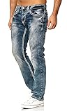 Baxboy Herren Jeanshose Dicke Naht Straight Fit Denim Neon Naht Stone Washed Stretch Jeans Hose, Farbe:9574 Blau(Weiss), Hosengröße:W34/L32