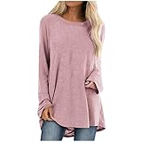 LIEIKIC Damen T-Shirt Sommer Langarm Basic Rundhals Oberteile Casual Lose Bluse Shirt Longshirt Damen Longbluse Langarmshirt Damen Top